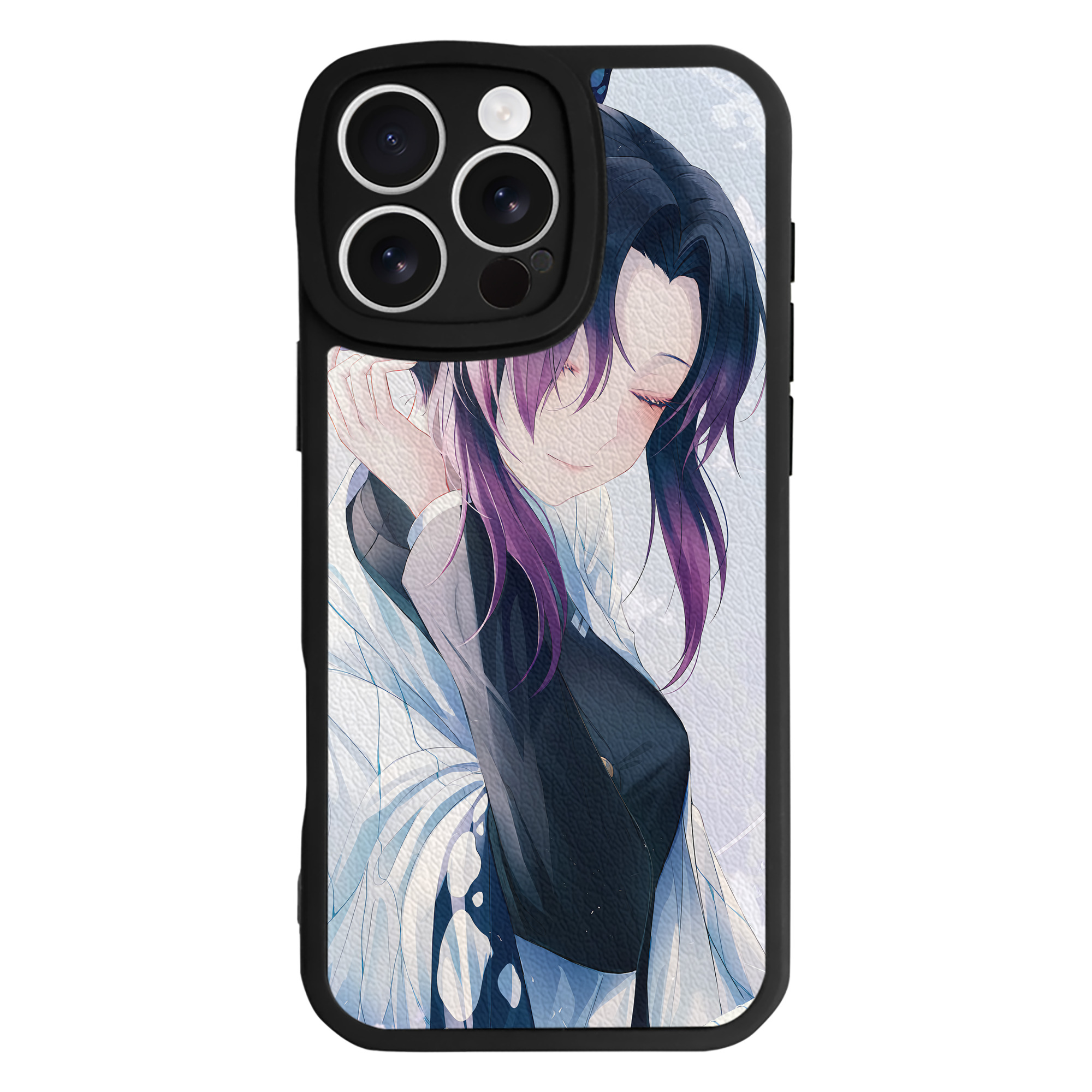 （画像用） 鬼滅の刃（きめつのやいば）蟲柱-胡蝶 しのぶ／こちょう しのぶ Kochou Shinobu 【iPhone 16シリーズ対応】シリコンスマホケース（レザー調） 材質：シリコン